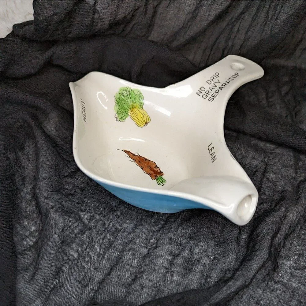 Vintage Ceramic Gravy Boat No Drip Gravy Separator Vegetable Design
